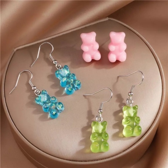 Green Gummy Bear Apple Candy Dainty Lightweight Cartoon Earrings for Kids/Teens - Picture 13 of 14